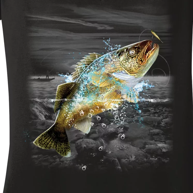 Walleye Wilderness - Fishing Women's V-Neck T-Shirt