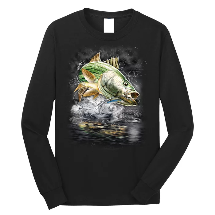 Walleye Wilderness - Fishing Jumping Fish Long Sleeve Shirt