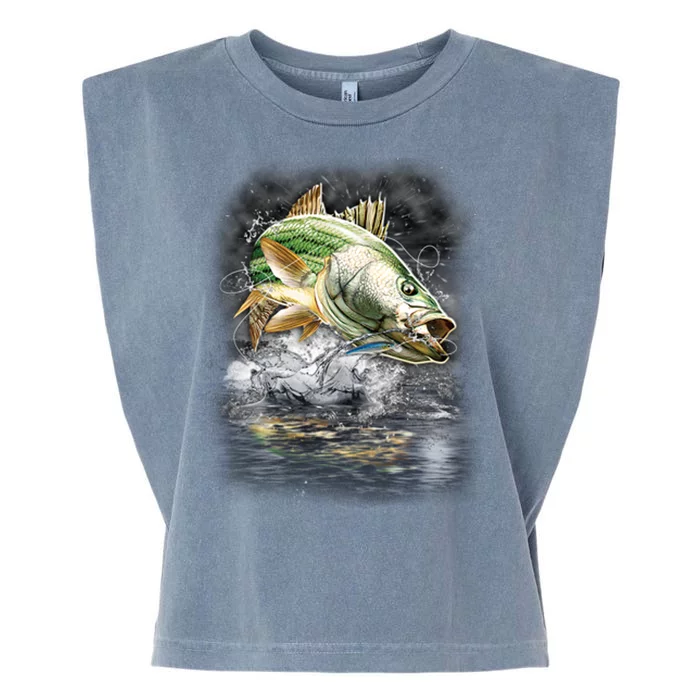 Walleye Wilderness - Fishing Jumping Fish Garment-Dyed Women's Muscle Tee