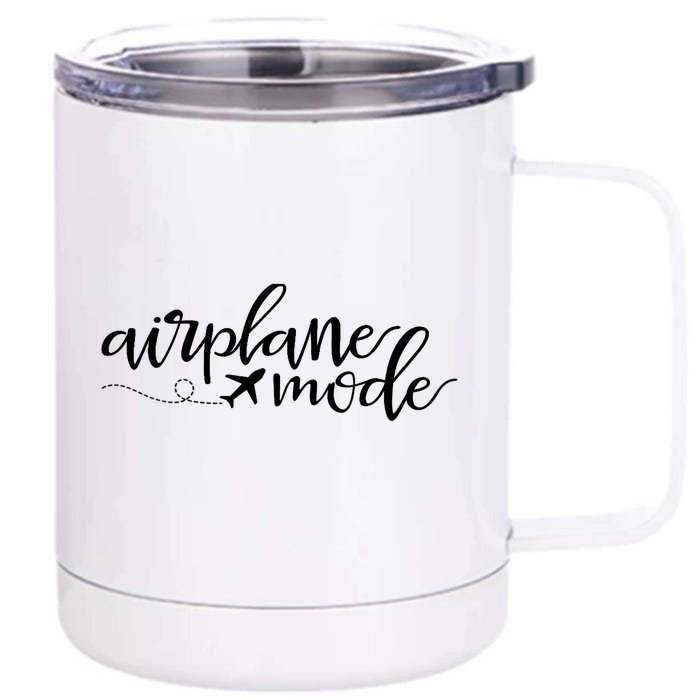 Wo Airplane Mode Funny Vacation Travel Adventure Matching V-Neck Front & Back 12oz Stainless Steel Tumbler Cup