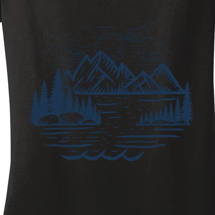 Wild Adventure Mountain Line Art Women's V-Neck T-Shirt