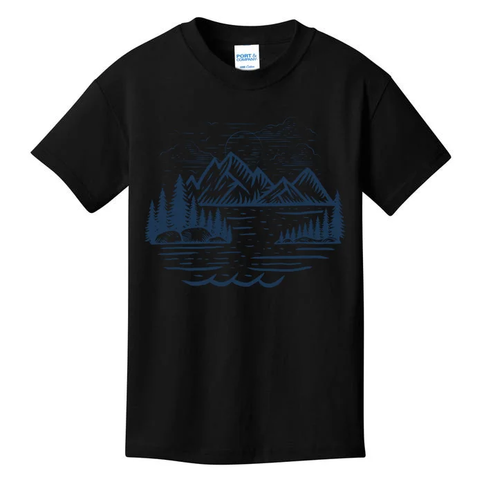 Wild Adventure Mountain Line Art Kids T-Shirt