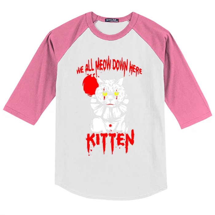 We All Meow Down Here Clown Cat Kitten Kids Colorblock Raglan Jersey