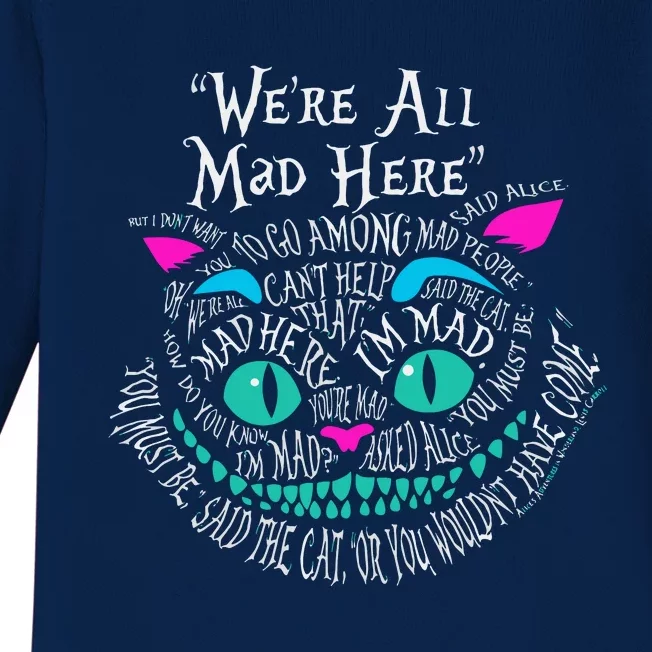 We_re All Mad Here Wonderland Cheshire Cat Love Cats Baby Long Sleeve Bodysuit