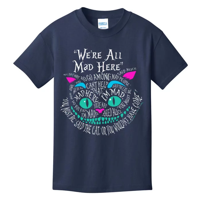 We_re All Mad Here Wonderland Cheshire Cat Love Cats Kids T-Shirt