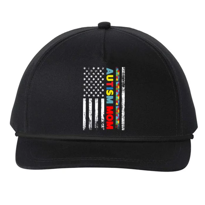 Wo Autism Mom Gift Mother Day Mom Autism American Flag Gift Snapback Five-Panel Rope Hat