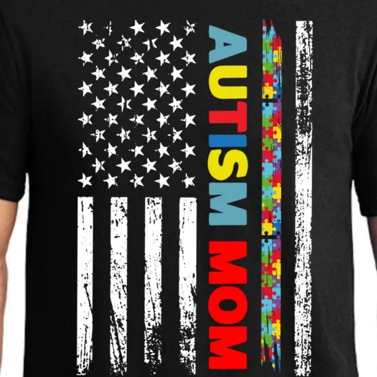 Wo Autism Mom Gift Mother Day Mom Autism American Flag Gift Pajama Set