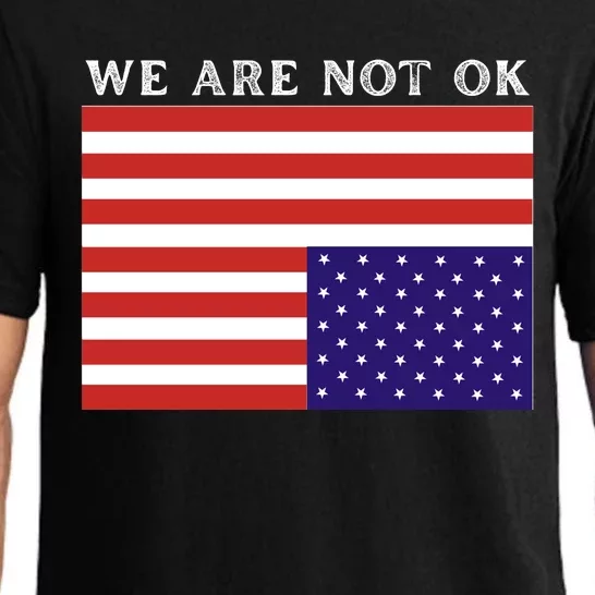 We Are Not Ok Upside Down USA Flag In Distress Pajama Set