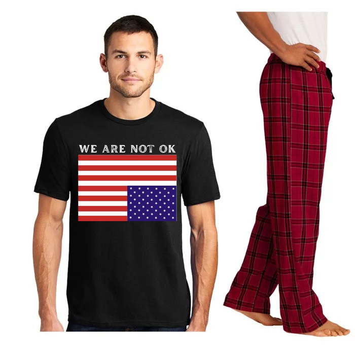 We Are Not Ok Upside Down USA Flag In Distress Pajama Set