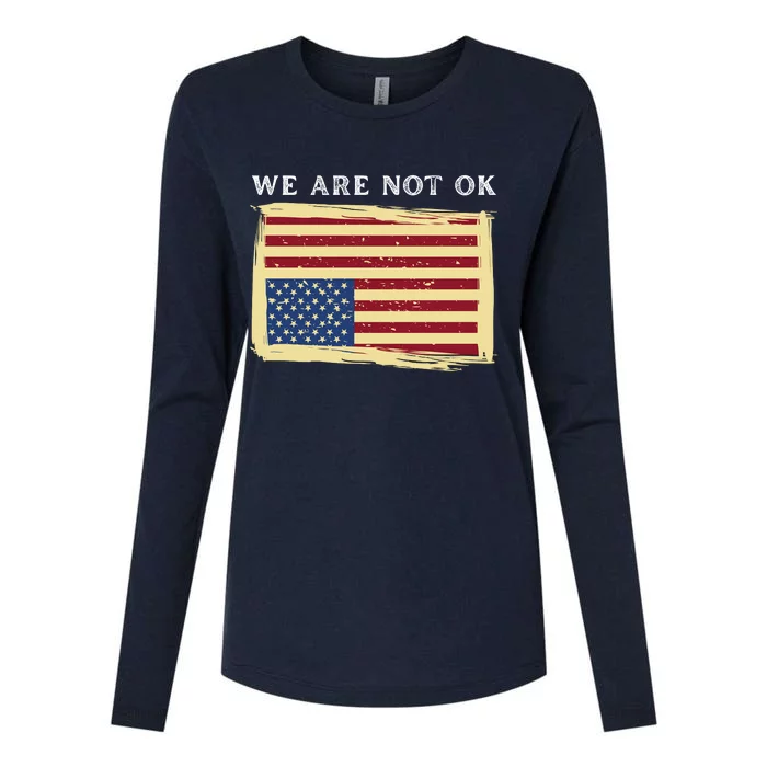 We Are Not Ok Upside Down USA Flag In Distress Womens Cotton Relaxed Long Sleeve T-Shirt