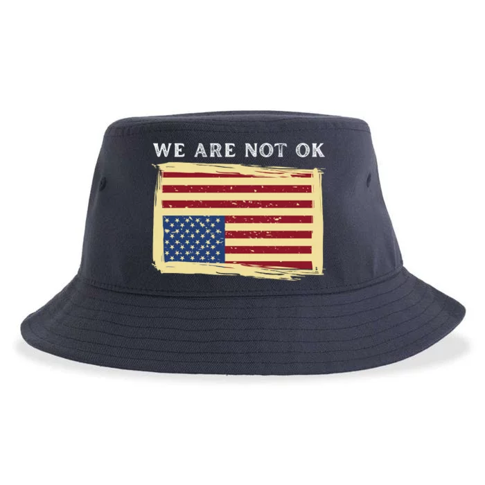 We Are Not Ok Upside Down USA Flag In Distress Sustainable Bucket Hat