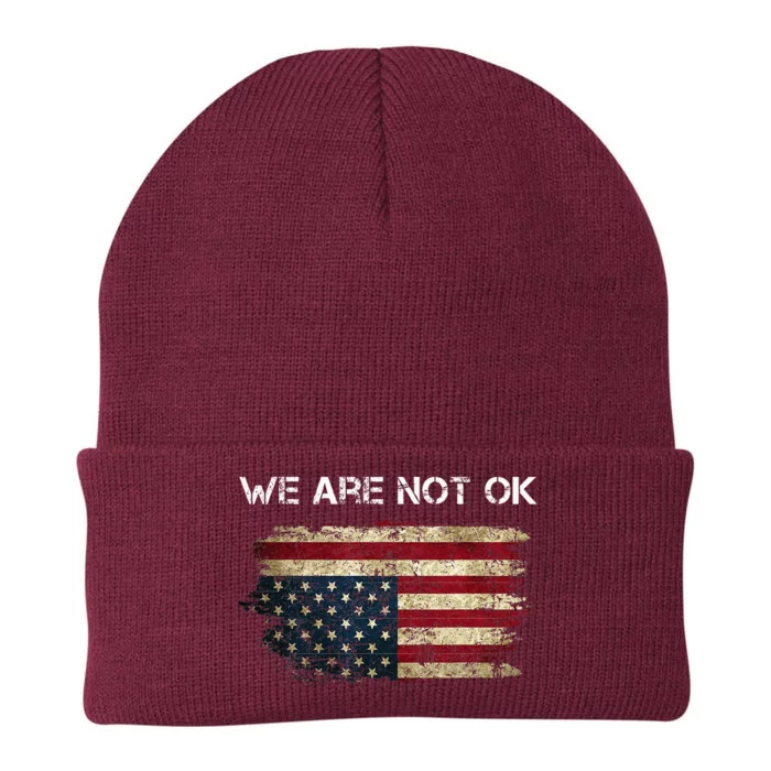 We Are Not Ok Usa Flag Upside Down Knit Cap Winter Beanie