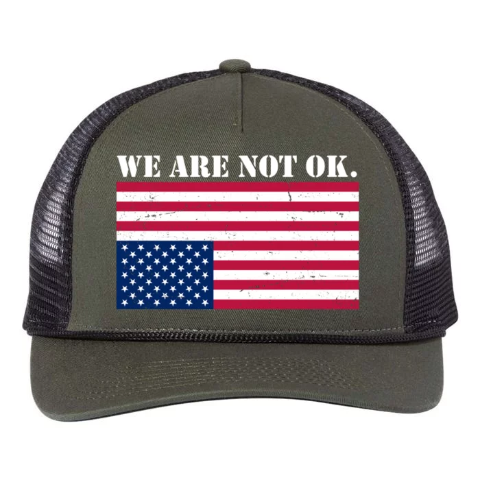 We Are Not Ok Upside Down American Flag Retro Rope Trucker Hat Cap