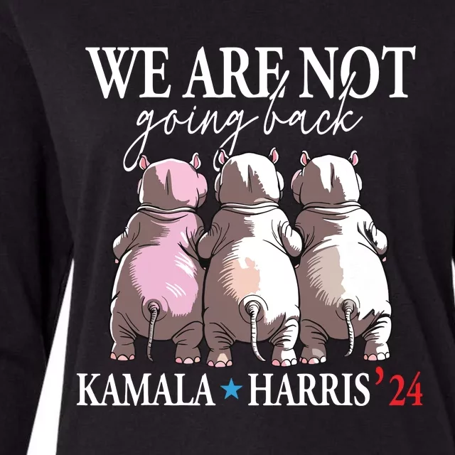 We Are Not Going Back Kamala Harris 2024 Moo Deng Cute Hippo Womens Cotton Relaxed Long Sleeve T-Shirt