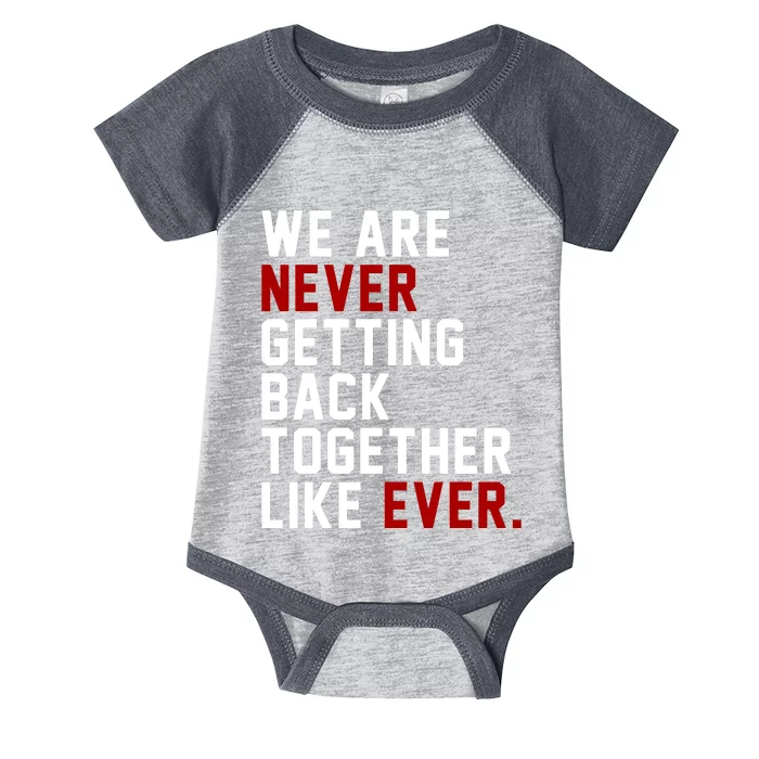 We Are Never Getting Back Together Like Ever Infant Baby Jersey Bodysuit