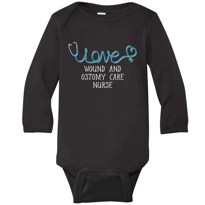 Wound And Ostomy Care Nurse Stethoscope Scripted Wit Baby Long Sleeve Bodysuit