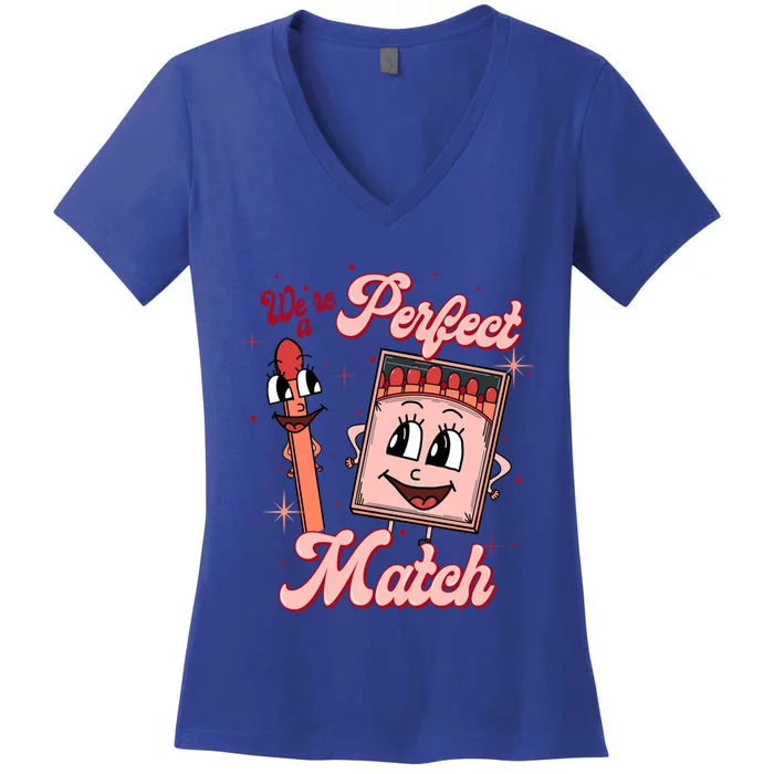 We’re A Perfect Match Retro Groovy Valentine's Day Matching Great Gift Women's V-Neck T-Shirt