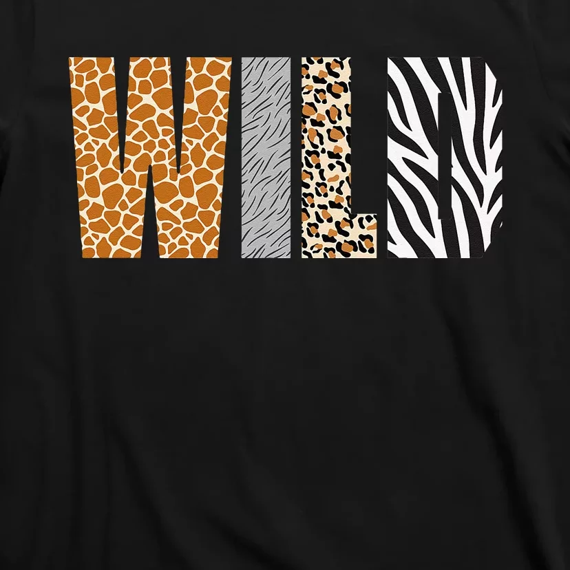 Wild Animal Pattern Giraffe Wolf Leopard Zebra Animal Print T-Shirt