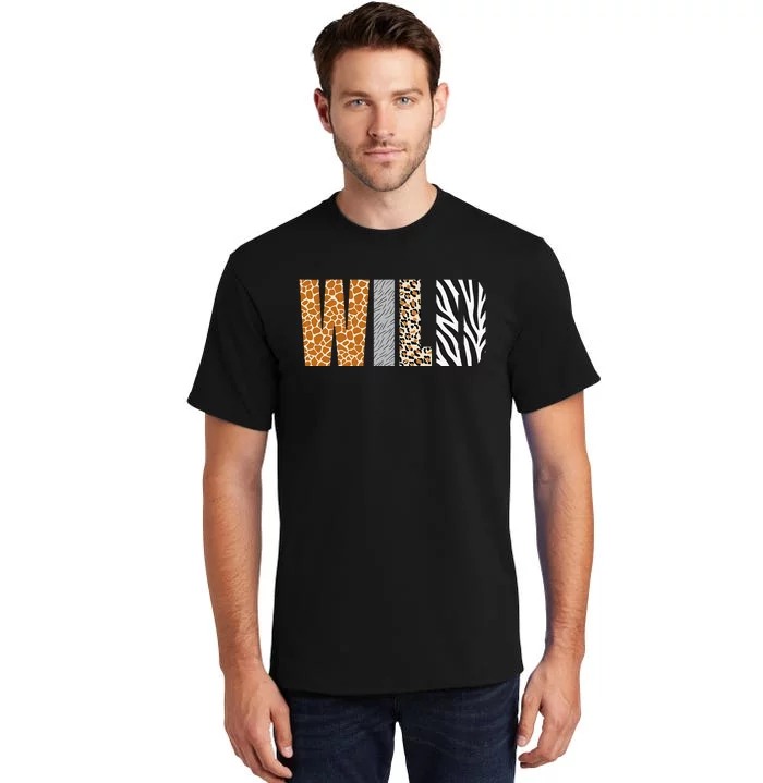 Wild Animal Pattern Giraffe Wolf Leopard Zebra Animal Print Tall T-Shirt