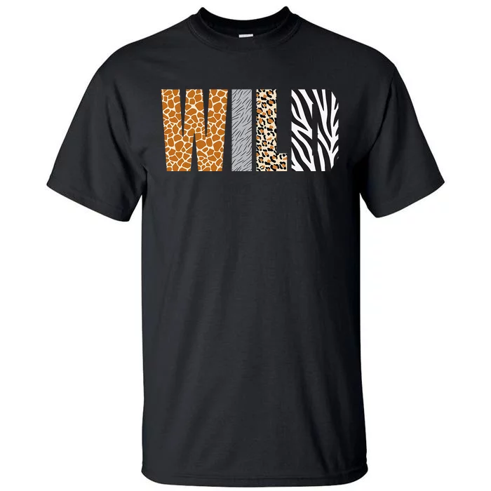 Wild Animal Pattern Giraffe Wolf Leopard Zebra Animal Print Tall T-Shirt