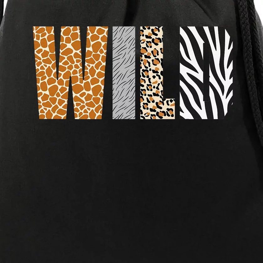 Wild Animal Pattern Giraffe Wolf Leopard Zebra Animal Print Drawstring Bag