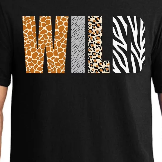 Wild Animal Pattern Giraffe Wolf Leopard Zebra Animal Print Pajama Set