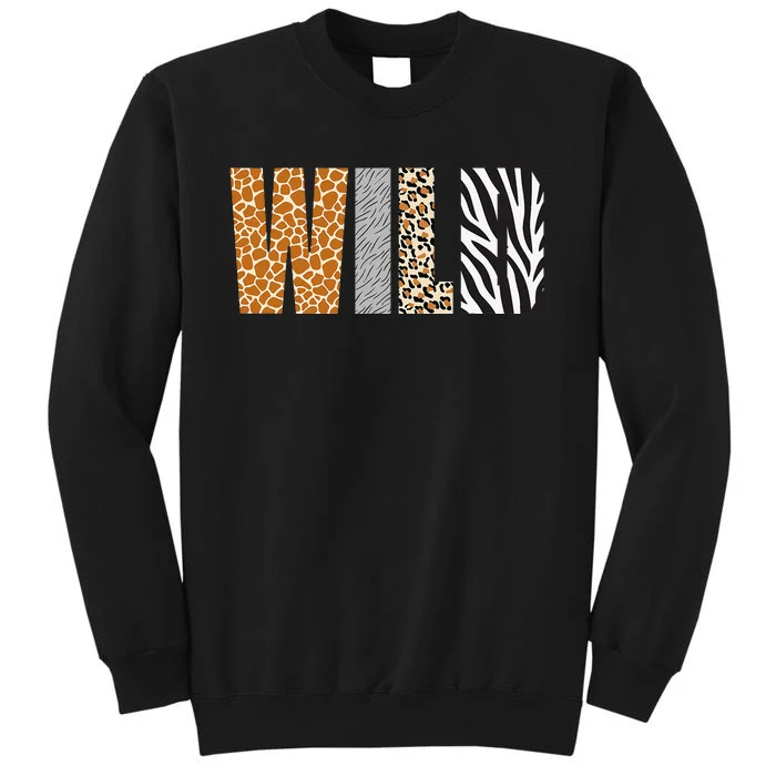 Wild Animal Pattern Giraffe Wolf Leopard Zebra Animal Print Tall Sweatshirt