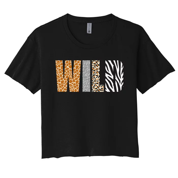 Wild Animal Pattern Giraffe Wolf Leopard Zebra Animal Print Women's Crop Top Tee