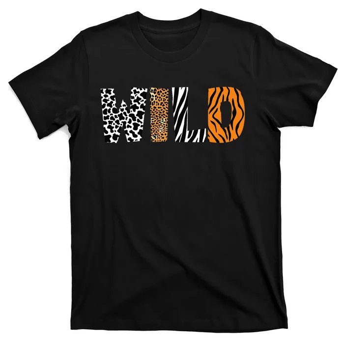 Wild Animal Pattern Cow Leopard Zebra Tiger Animal Print T-Shirt