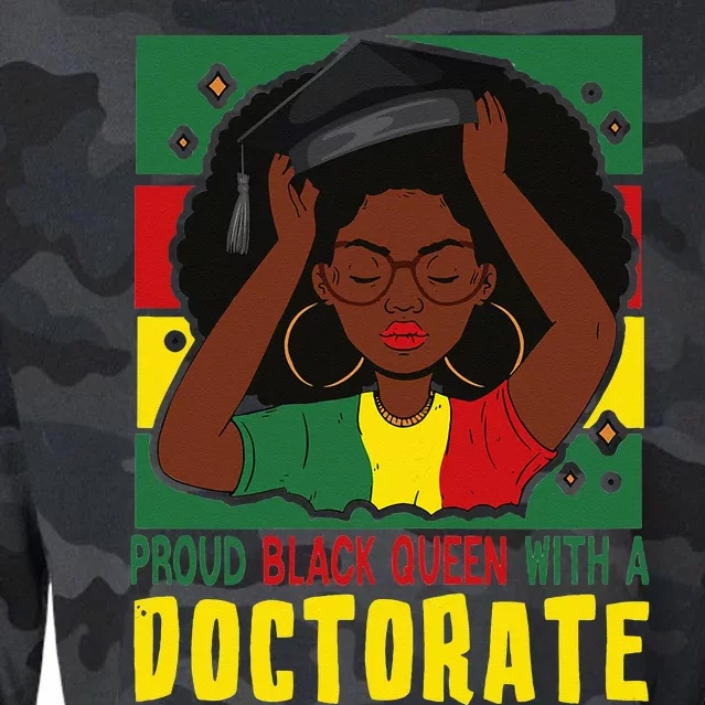 Womens Afro Proud Black Queen With PhD Graduation Doctorate Cropped Pullover Crew