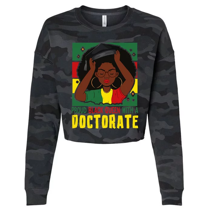 Womens Afro Proud Black Queen With PhD Graduation Doctorate Cropped Pullover Crew