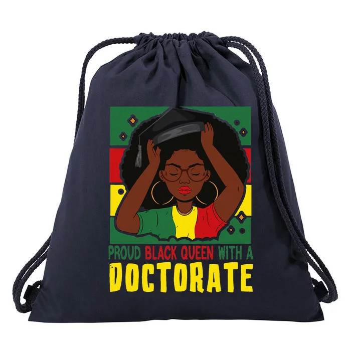 Womens Afro Proud Black Queen With PhD Graduation Doctorate Drawstring Bag