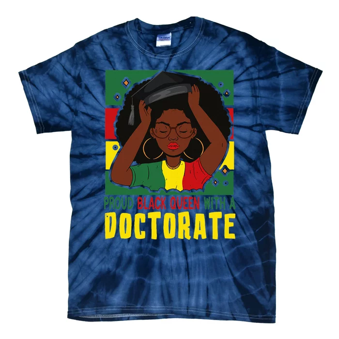 Womens Afro Proud Black Queen With PhD Graduation Doctorate Tie-Dye T-Shirt