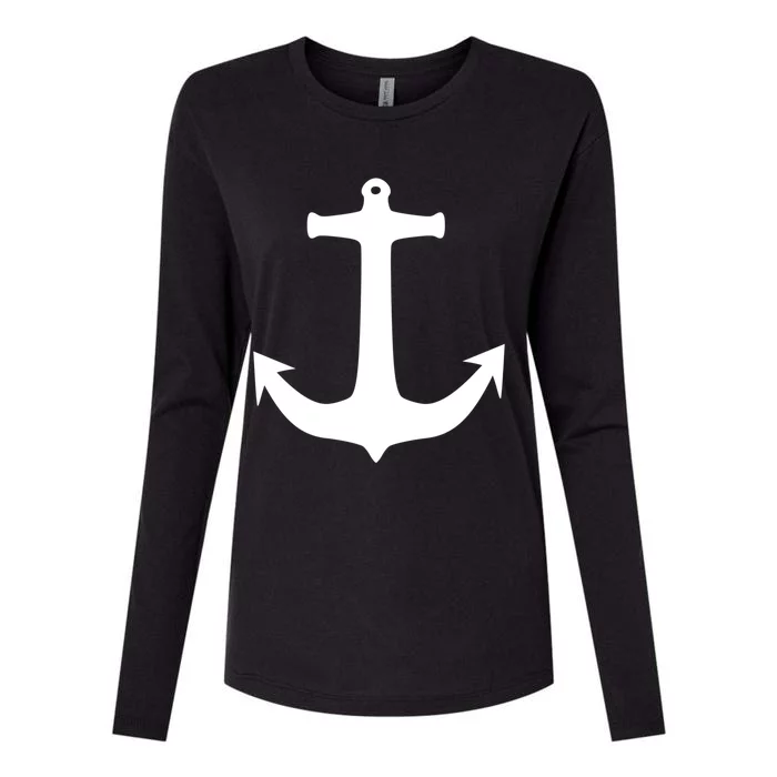 White Anchor Preppy Nautical Boating Meaningful Gift Womens Cotton Relaxed Long Sleeve T-Shirt