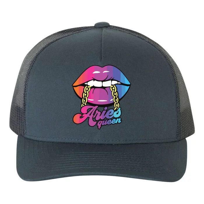 Womens Aries Queen Lips Zodiac Horoscope Girl Women Birthday Yupoong Adult 5-Panel Trucker Hat