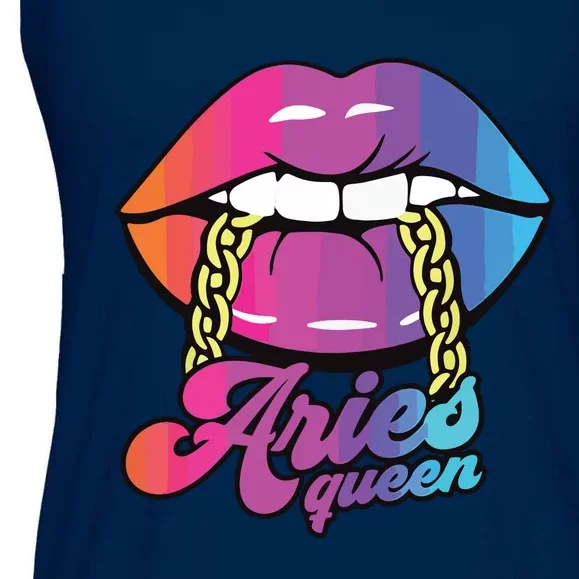 Womens Aries Queen Lips Zodiac Horoscope Girl Women Birthday Ladies Essential Flowy Tank