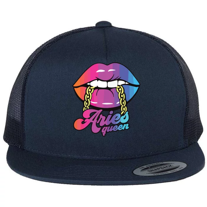 Womens Aries Queen Lips Zodiac Horoscope Girl Women Birthday Flat Bill Trucker Hat