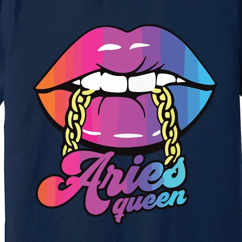 Womens Aries Queen Lips Zodiac Horoscope Girl Women Birthday Premium T-Shirt