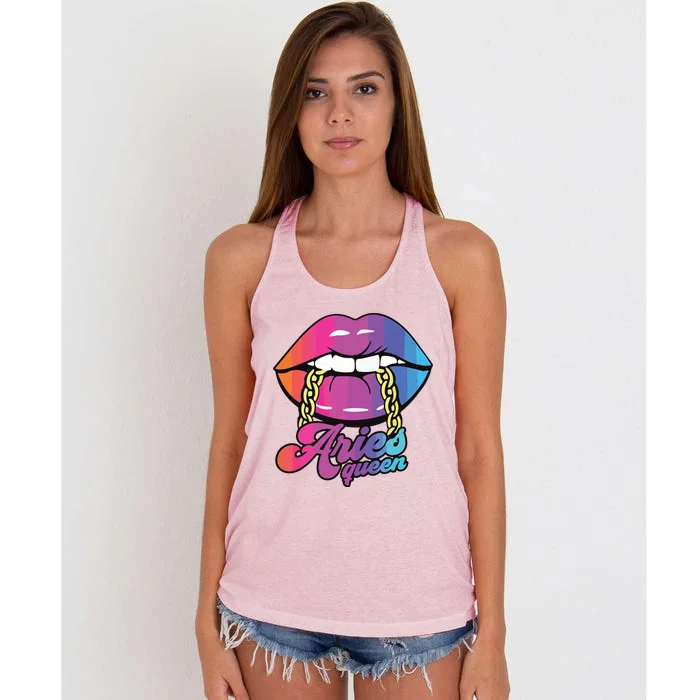 Womens Aries Queen Lips Zodiac Horoscope Girl Women Birthday Women's Knotted Racerback Tank