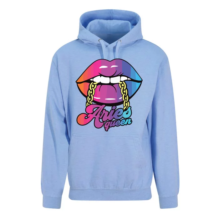 Womens Aries Queen Lips Zodiac Horoscope Girl Women Birthday Unisex Surf Hoodie