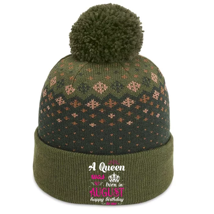 Womens A Queen Was Born In August Happy Birthday Shirts For Girl The Baniff Cuffed Pom Beanie