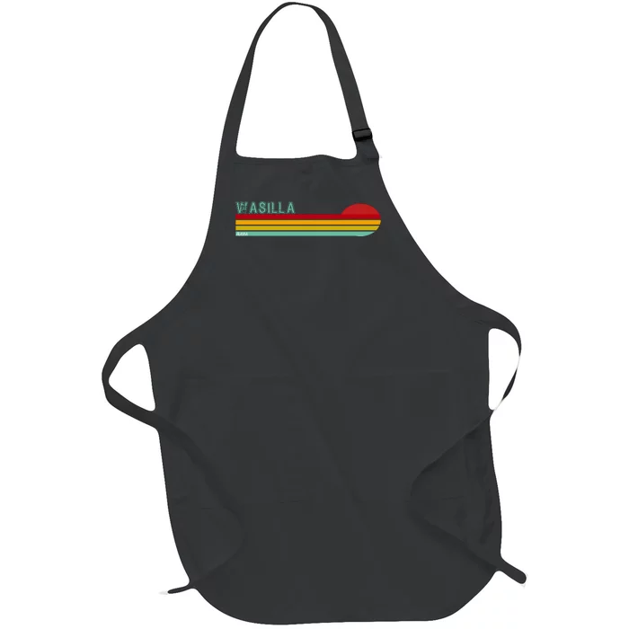 Wasilla Alaska Retro Sunset Full-Length Apron With Pocket