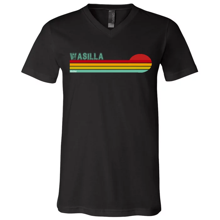 Wasilla Alaska Retro Sunset V-Neck T-Shirt