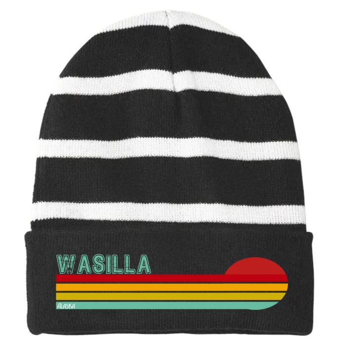 Wasilla Alaska Retro Sunset Striped Beanie with Solid Band