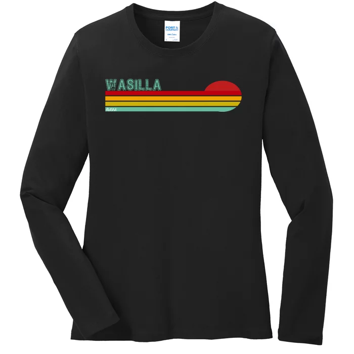 Wasilla Alaska Retro Sunset Ladies Long Sleeve Shirt