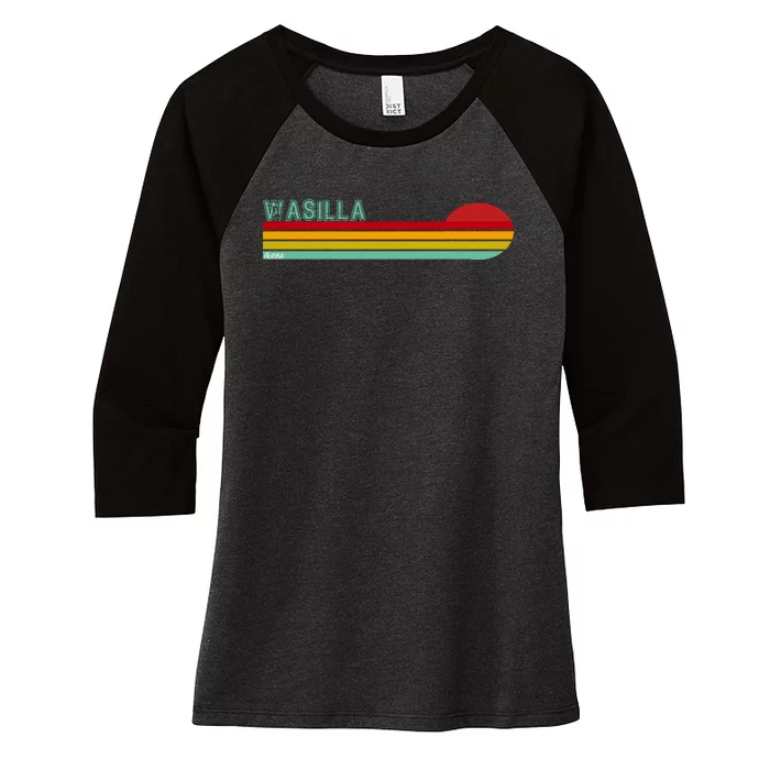 Wasilla Alaska Retro Sunset Women's Tri-Blend 3/4-Sleeve Raglan Shirt