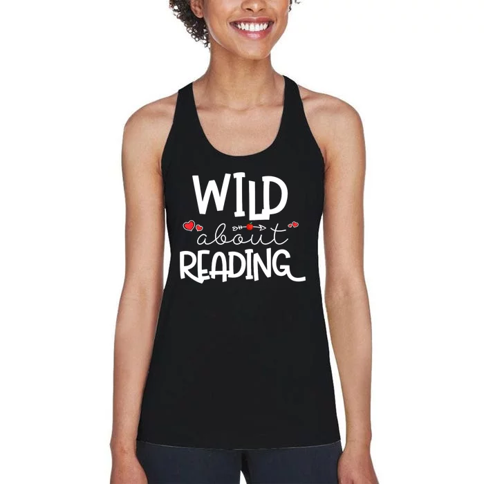 Wild About Reading With Heart Reading Books And Bookworm Women's Racerback Tank