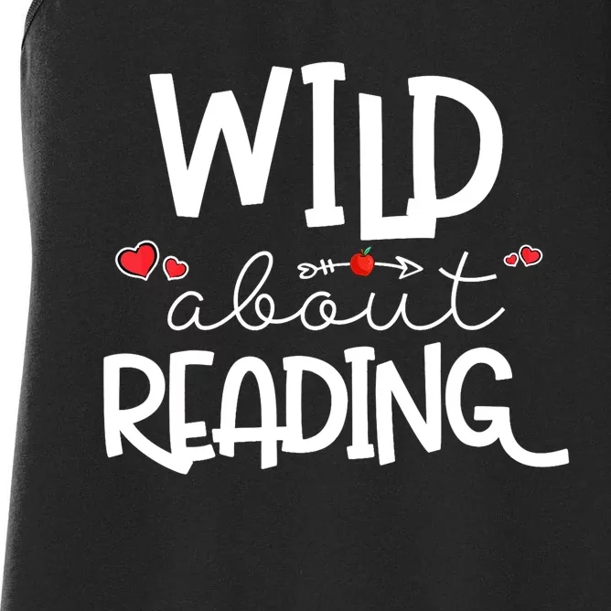 Wild About Reading With Heart Reading Books And Bookworm Women's Racerback Tank