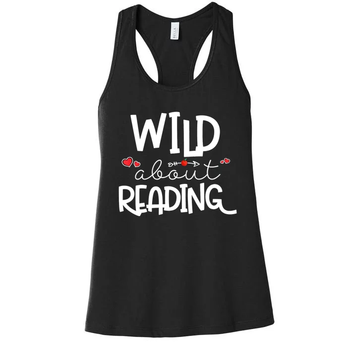 Wild About Reading With Heart Reading Books And Bookworm Women's Racerback Tank