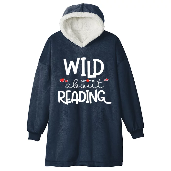 Wild About Reading With Heart Reading Books And Bookworm Hooded Wearable Blanket